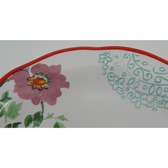 Pioneer Woman Country Garden Floral Dinner Plates Set of 2 Scalloped Red Trim - Picture 11 of 12